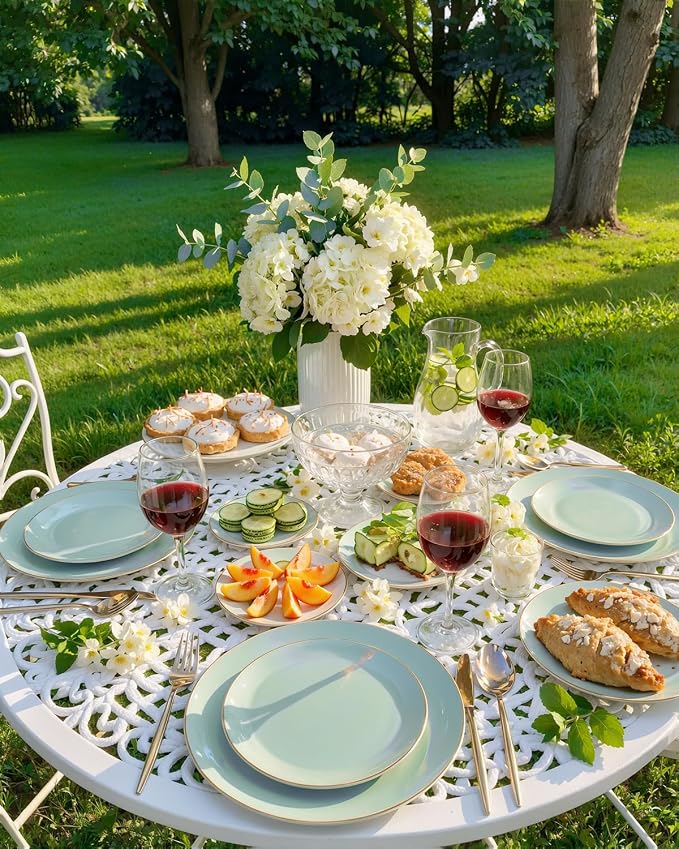 bUCLA 100PCS Green Plastic Plates - Sage Green Disposable with Gold Rim - Include 50 Pieces 10 inch Dinner & 50 Pieces 7 inch Dessert Plates, Ideal for Party, Daily Use & Spring