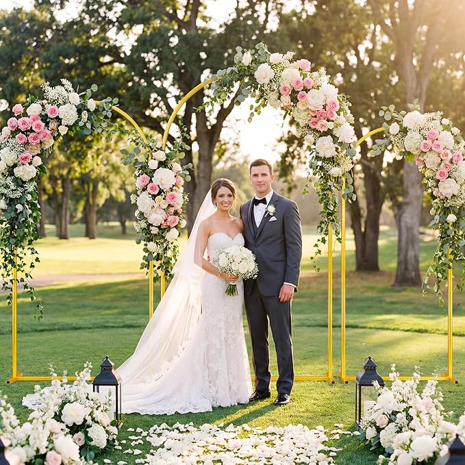 Toolterritary Wedding Arch Backdrop Stand 8FT, 7.2FT, 6.6FT Set of 3 Gold Metal Balloon Arch Stand with Stable Base, Banner Stand, Photography Backdrop, Party, Birthday, Baby Shower Decor
