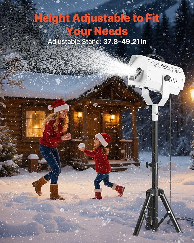 VEVOR Snow Machine, 1500W Snow Maker Machine with Height Adjustable Stand and Wireless Remote Control, High Output Portable Snowmaking Machines for Outdoor Christmas Parties Wedding Stage Effect
