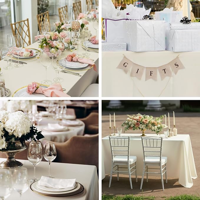 Fixwal Ivory Tablecloth Rectangle 60 x 102 Inch, 2 Pack 6ft Polyester Fabric Table Cloths Rectangular Table Covers for Party, Banquet, Dining, Birthday, Wedding