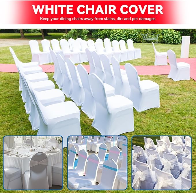 LIUJIAYI 50 Pcs White Stretch Chair Covers - Premium Polyester Spandex Slipcovers for Wedding, Party, Banquet, Dining & Event Chairs