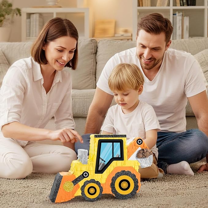 WERNNSAI Construction Piñata - Construction Party Supplies Dump Truck Piñata with Blindfold and Bat for Boys Kids Tractor Excavator Theme Birthday Party Game Decorations (16.5" x 10.4" x 3")