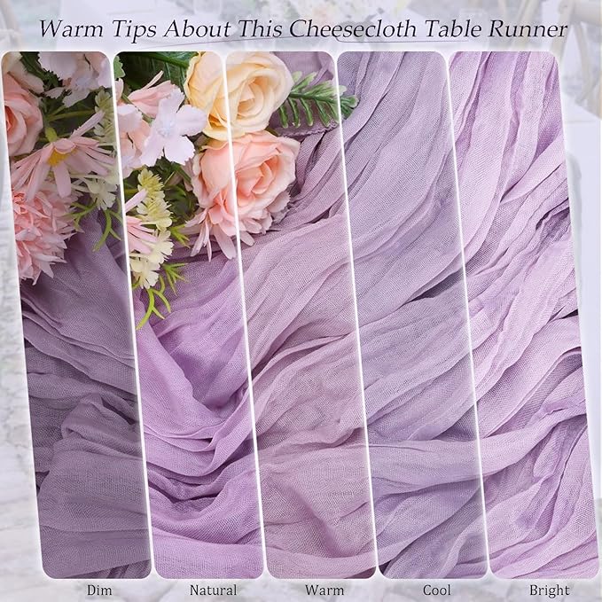 10 Pack Lavender Cheesecloth Table Runner 17x108 Inch Semi Sheer Boho Rustic Gauze Cheese Cloth Table Runners for Wedding Party Birthday Baby Shower Home Décor