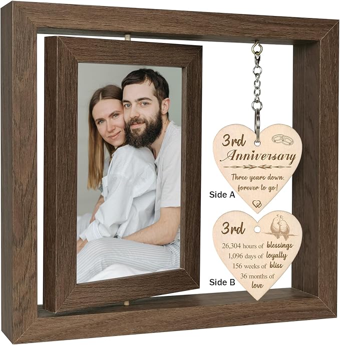 EYITUPC 3 Year Wedding Anniversary Picture Frame Gifts, 3RD Anniversary Frame for Her Him Husband Wife (Display Two 4x6)