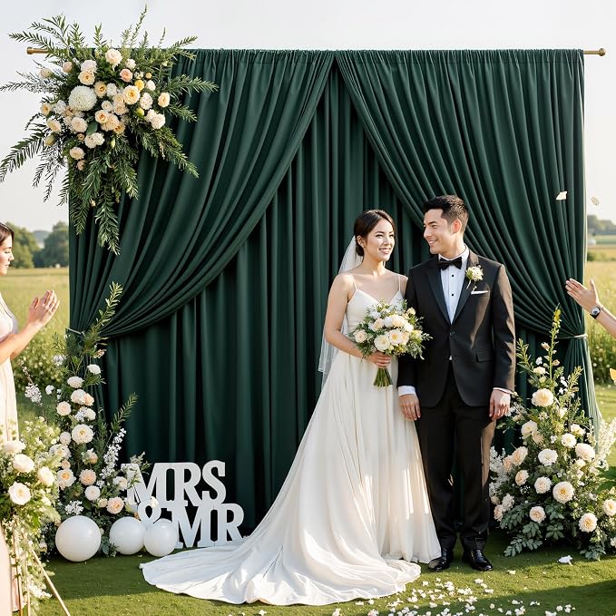 30ftx10ft Wrinkle Free Hunter Green Backdrop Curtains for Party Background, 6 Panles Silky Green Photo Backdrop Drapes Back Drop Cloth for Wedding Birthday Photography Baby Shower Decor