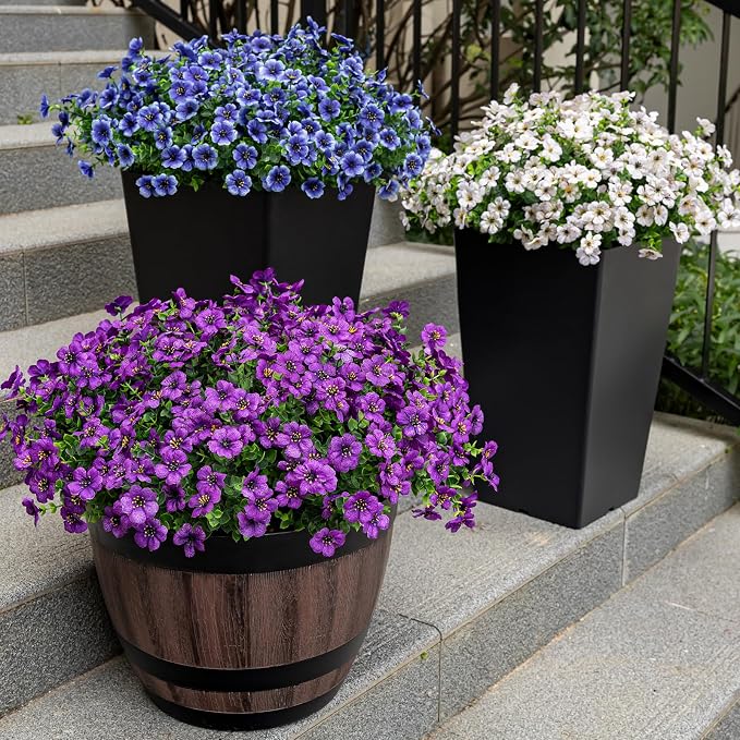 Lnoicy 20 Bundles Artificial Flowers for Outdoor Fake Plants for Spring Decoration,Faux Eucalyptus Flowers for Planter UV Resistant Lifelike for Home Porch Garden（Purple）
