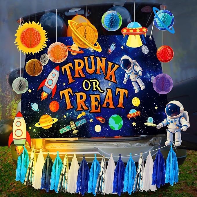 Fanfanwin 33 Pcs Halloween Space Trunk or Treat Car Decoration Kit for SUV Solar Universe Party Favors Decorplanet Lanterns Rocket Astronaut Spaceship Balloon for SUV Garage Archway Indoor Outdoor
