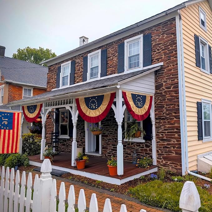 Bradford Vintage 76 Bunting Flag 3X6 ft for Outdoor 250th Anniversary, Tea Staind American US Flag Buntings for Outside Patriotic 6 FT USA Pleated Fan with 3 Brass Grommets for 4th of July Decorations