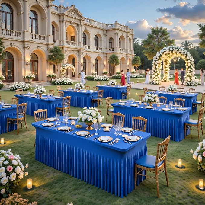 Suppromo 6ft Royal Blue Spandex Table Cloths for Rectangle Tables Wrinkle Free Rectangle Tablecloths, Stretch Fitted Table Cover with Skirt for Birthday Party Wedding Banquet Baby Shower Buffet Event