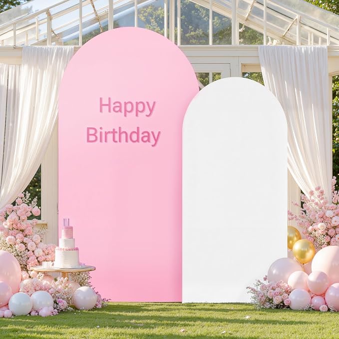Pink White Arch Cover 7.2FT 6FT Wedding Arch Backdrop Covers Set of 2 Stretchy Spandex Balloon Arch Backdrop for Baby Shower Birthday Bridal Shower Gender Reveal Party Decor Banquet Photo Background