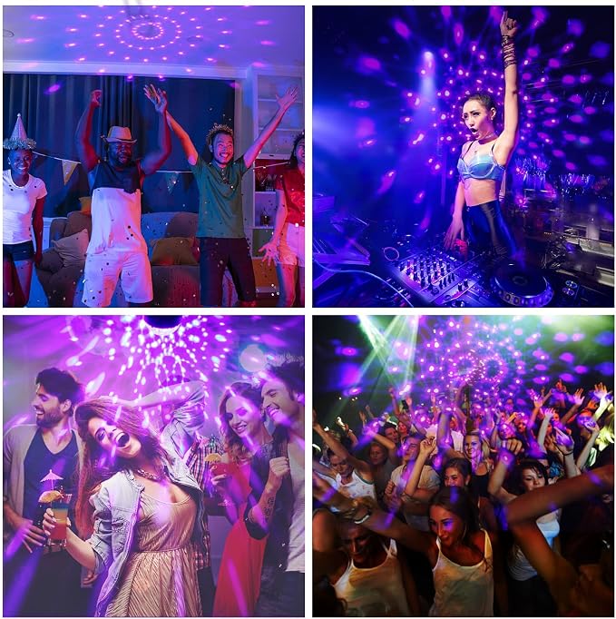 Litake UV Black Lights for Glow Party, 6W LED Disco Ball Strobe Lights for Dark Party Supplies, Sound Activated with Remote Control, Dj Light for Halloween Xmas Birthday Party Home Decorations, 2 Pack