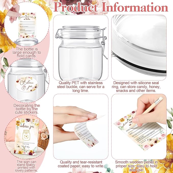 Jetec 74 Pcs Advice and Wishes for the Mr and Mrs 60 Pcs Wedding Advice Cards Advice and Wishes Jar Box Bridal Shower Advice and Wishes Cards for Bride and Groom Bridal Shower Decor(Fall in Love)