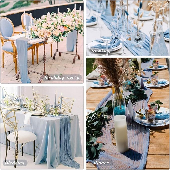 12 Pack Dusty Blue Cheesecloth Table Runner, 35x120 Inch Easter Spring Boho Gauze Table Runner 10Ft Long Rustic Sheer Blue Cheese Cloth Table Decor for Wedding Party Baby Shower Christmas
