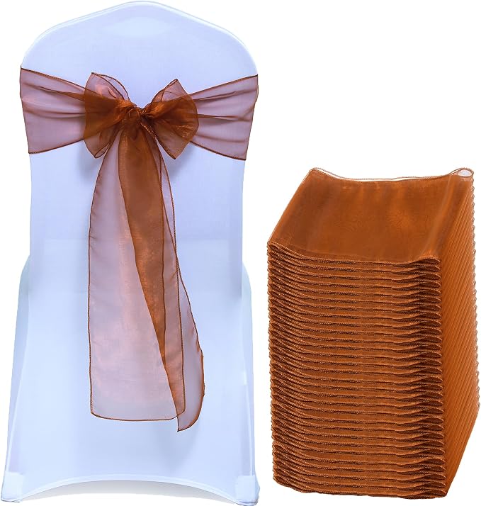 MDS® Pack of 150 Organza Chair Sashes for Wedding Decoration, Reusable Sheer Chair Bows for Banquet Chair Cover, Reception, Bridal Shower, Baby Shower, Birthday Party & Special Events - Bronze