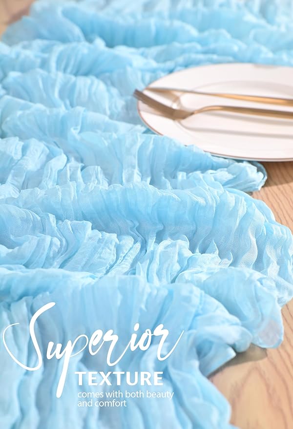 20 Pack Baby Blue Cheesecloth Table Runner 10FT Light Blue Boho Gauze Cheese Cloth Table Runners Romantic Rustic Sheer Table Decorations for Wedding Party Baby Shower Birthday Holiday Home