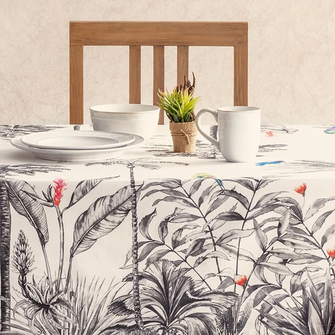 Maison d' Hermine Table Cloth Rectangle Table 100% Cotton 60 x 90 Inches Fall Tablecloth Reusable Everyday Use for Thanksgiving Christmas Decorations Dining Farmhouse Party (Amazonia)