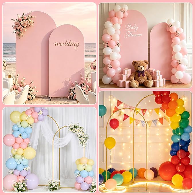 2 Pack Arch Backdrop Stand and Cover Set (7.2FT/6FT), Balloon Arch Stand, Metal Background Arch Stand, Backdrop Arch Frame, Wedding Arch for Backdrop (Pink Cover)