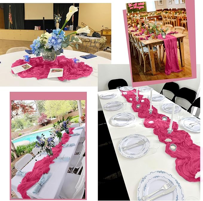 24 Pack Hot Pink Table Runner 10Ft Cheesecloth Table Runner Rustic Gauze Table Runners Romantic Long Sheer Fabric Cheese Cloth Table Runners for Wedding Party Bridal Baby Shower