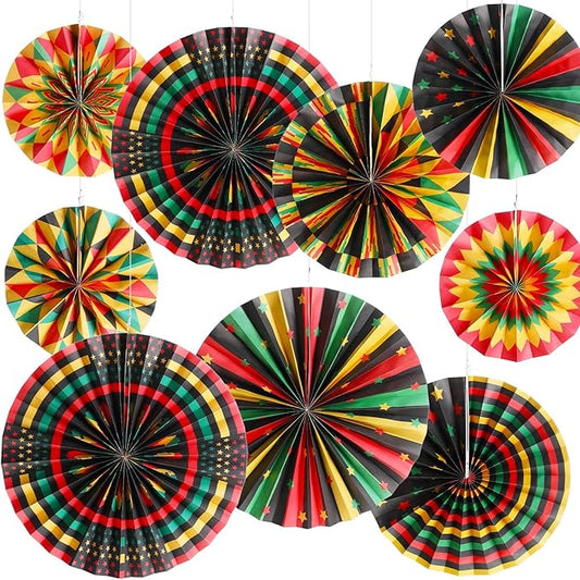 Outus Black History Month Decorations Paper Fans Juneteenth Hanging Paper Fans Kente Ceiling Wall Garland for African American Party Bulletin Board Classroom Decor(27 Pcs,Classic)