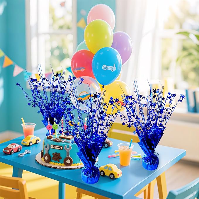FUBININA 18 Pack Metallic Foil Spray Centerpiece Star Table Decoration Burst Glitter Tabletop Centerpieces for Birthday Christmas New Years Nye Wedding Graduation Holiday Party Supplies Decor, Blue