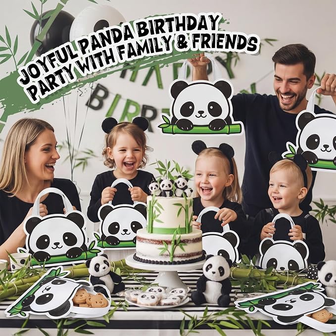 Locmeo 24 Pcs Panda Party Favors Bags 14 Inch Panda Birthday Gift Bags Bulk Nonwoven Reusable Tote Bag with Handle for Goodie Snack Treat Pandas Party Supplies Birthday Gift Decoration