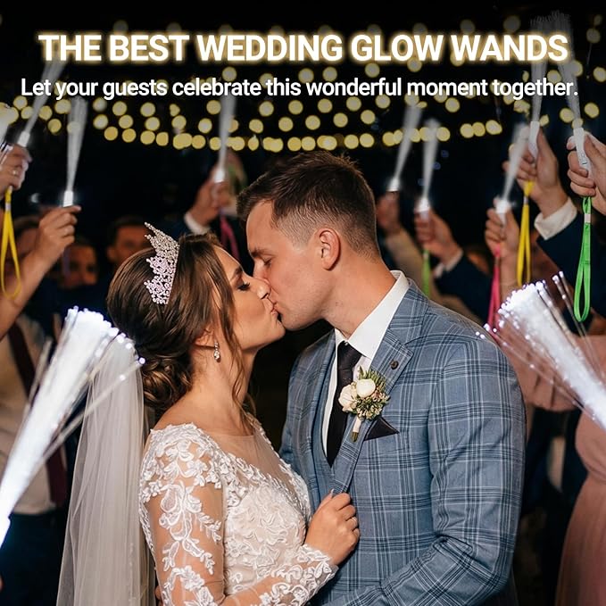 100Pcs White Fiber Optic Wands, Led Cold Sparklers Wedding Send Off Ideas, 3 Flashing Modes Wedding Glow Sticks for Reception, Light up Wands, Fiber Optic Lights for Party Favor