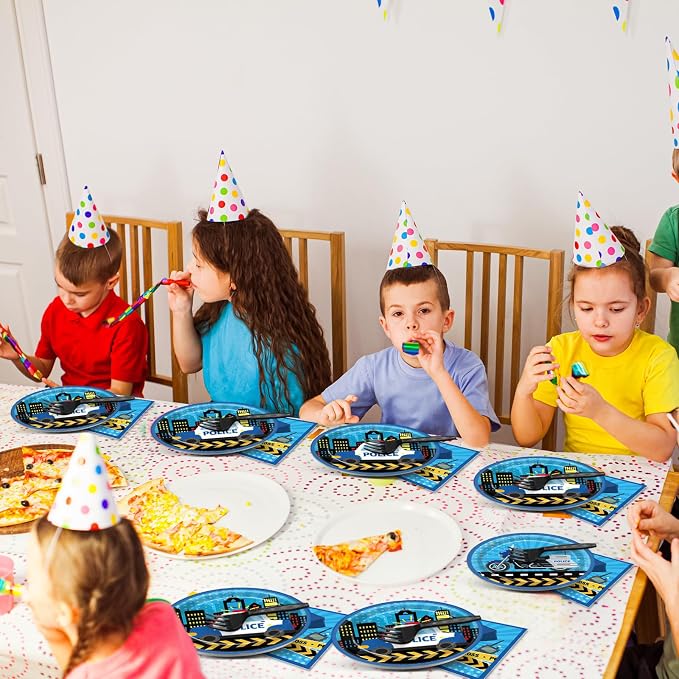 Qyeahkj 50 Guests Police Plates and Napkins Party Supplies Police Car Party Decorations Disposable Tableware Set Police Officer Paper Dinnerware Favor for Boys Kids, 200PCS