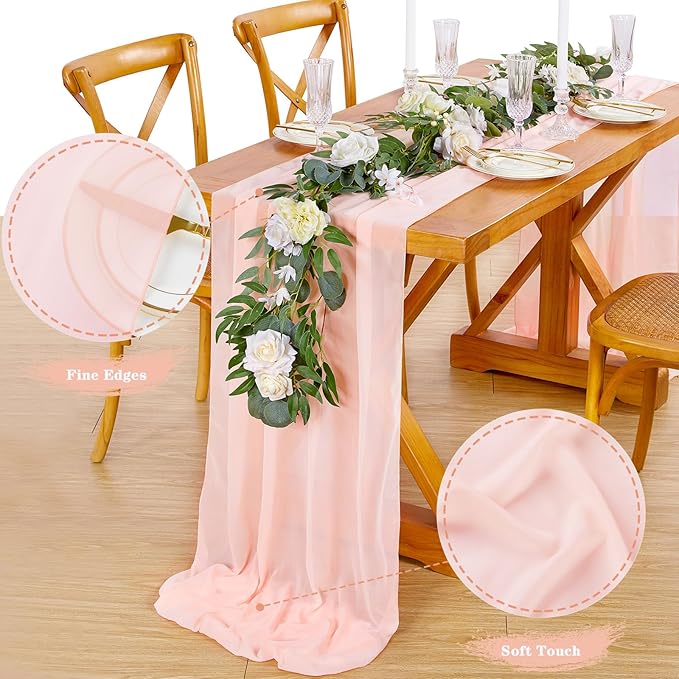 10 Feet Chiffon Table Runner Light Peach 10 Packs 14x120 Inches Chiffon Table Fabric for Spring Wedding Ceremony Baby Shower Party Table Decoration