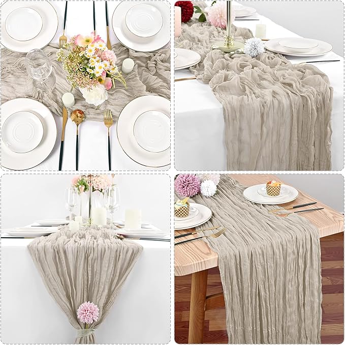 10 Pcs Rosy Brown Cheesecloth Table Runner 10FT, Gauze Table Runner for Wedding Reception Sheer Bridal Shower Birthday Party Boho Table Decoration, Rustic Romantic Wedding Runner