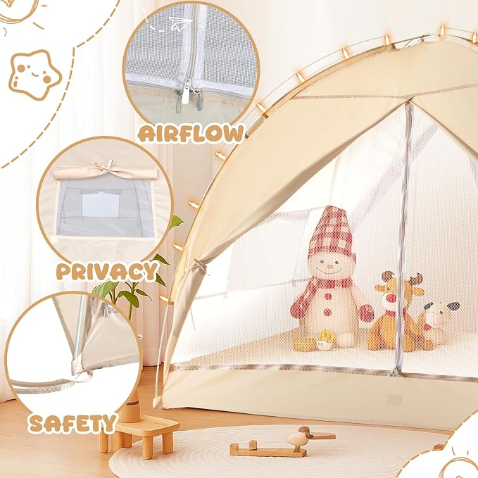 LEEDOR® Bed Tent Dream Tent Bed Canopy Shelter Cabin Sleeping Tent Indoor Pop Up Privacy Warm Breathable Mosquito Mesh Twin/Full/Queen for Kids and Adult (Mattress Not Included)