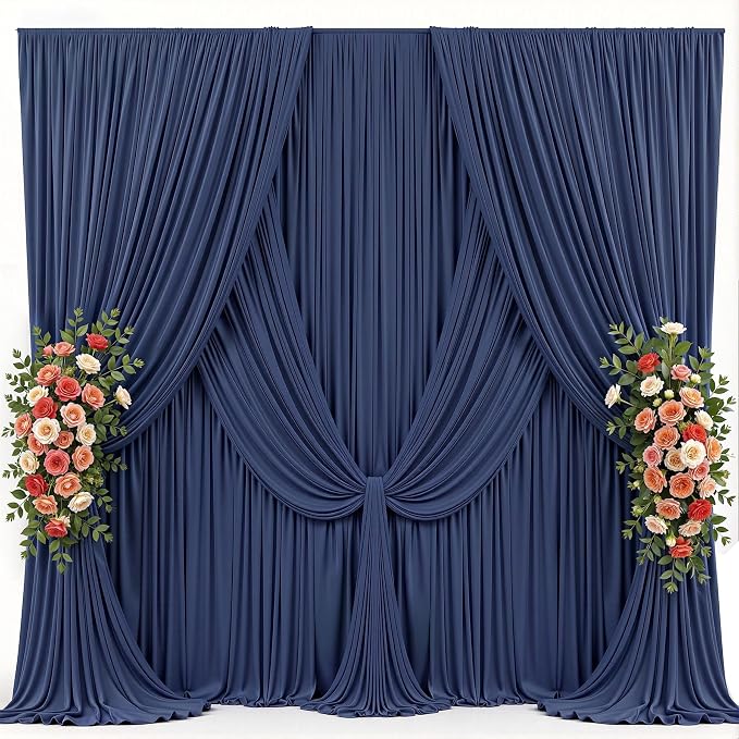 10x15ft Navy Blue Backdrop Curtains for Parties Wrinkle Free Fabric Backdrop Curtain Birthday Photo Drapes Backdrop for Wedding Baby Shower Bridal Photo Shoot Photography Back Drop 2 Panels 5x15FT