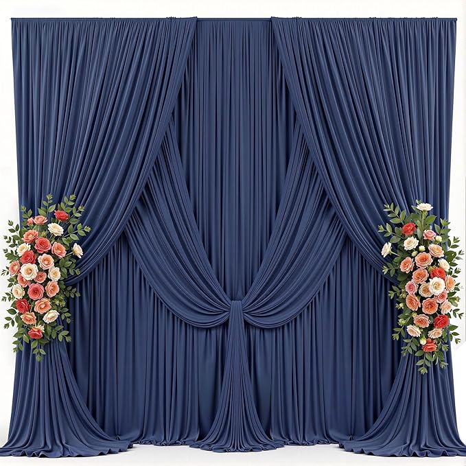 50x15ft Navy Blue Backdrop Curtains for Parties Wrinkle Free Fabric Backdrop Curtain Birthday Photo Drapes Backdrop for Wedding Baby Shower Bridal Photo Shoot Photography Back Drop 10 Panels 5x15FT