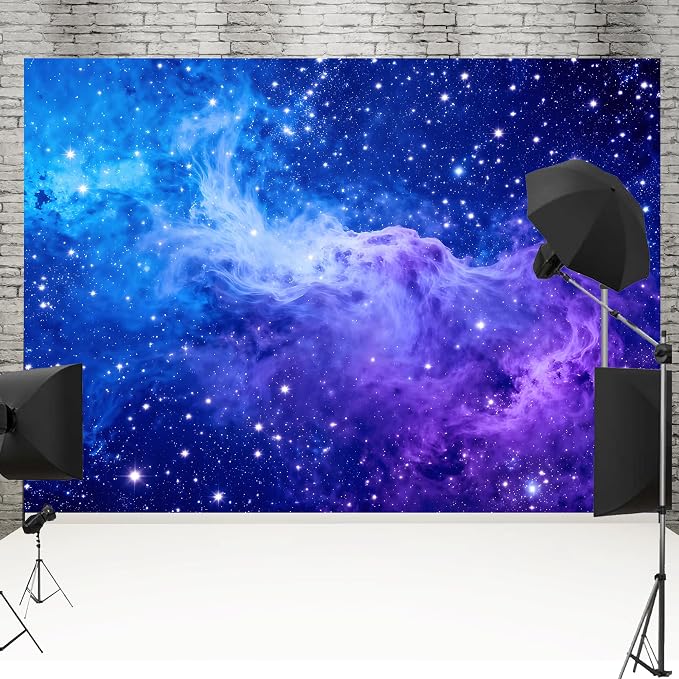 Galaxy Backdrop 7x5ft Starry Sky Universe Space Nebula Photo Background – Cosmic Galaxy Wall Hanging for Bedroom Decor & Party Decorations with Ribbon, Polyester Fabric