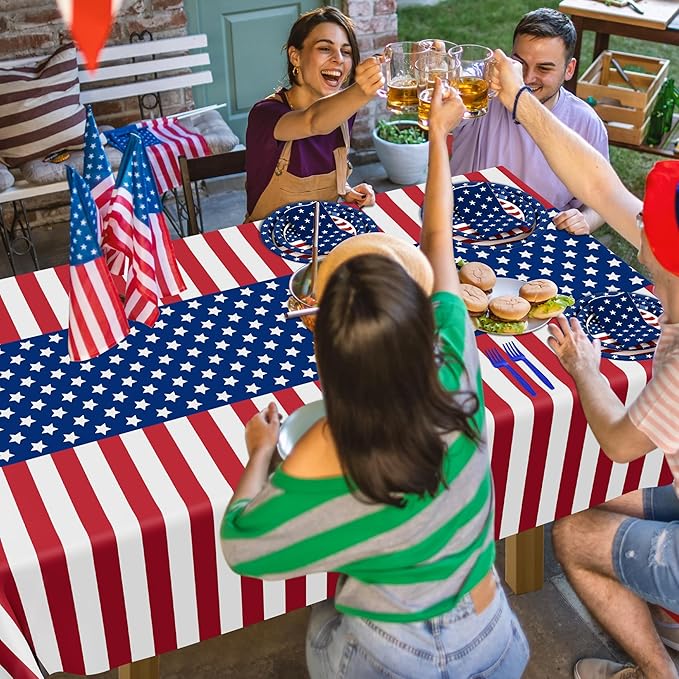 QZYL 122 PCS 4th of July Decorations, 30 Sets 250th Anniversary Patriotic Plates and Napkins, Disposable Fourth of July Paper Plate and Napkin Tablecloth Forks, USA Flags Memorial Day Party Supplies