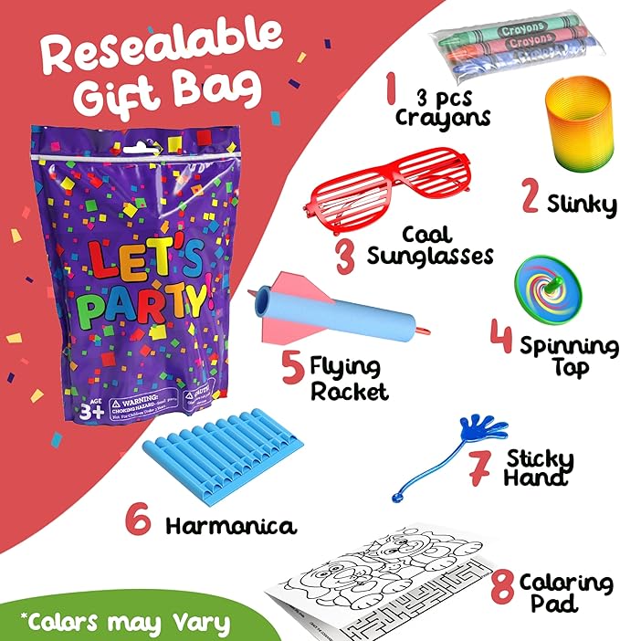 Crown Display Party Favors for Kids 10 Pre Filled Party Favor Bags - Let's Party Fun Goodie Bags Stuffers for Kids with Fidget Toys and Small Toys Goody Bag Stuffers - Party Favors for Kids 4-8