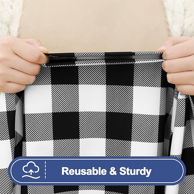Smiry Picnic Table Cloth 4 Pack, Waterproof Elastic Fitted Tablecloths for 24x48 Rectangle Tables, Washable Polyester Buffalo Plaid Tablecloth for Camping, Dining & Outdoor (Black & White, 24" x 48")