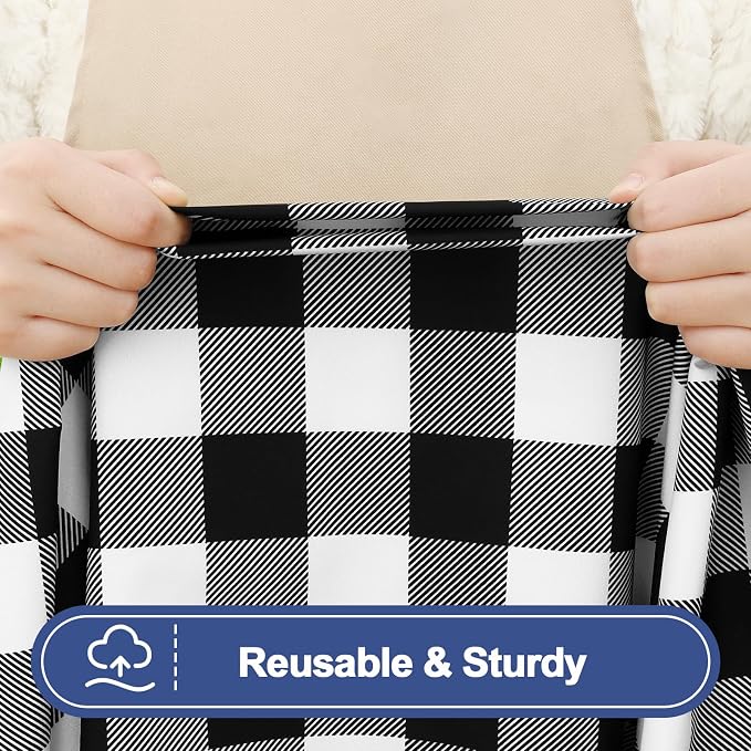 Smiry Picnic Table Cloth 6 Pack, Waterproof Elastic Fitted Tablecloths for 24x48 Rectangle Tables, Washable Polyester Buffalo Plaid Tablecloth for Camping, Dining & Outdoor (Black & White, 24" x 48")