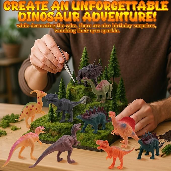 26 PCS Jungle Animal Birthday Party Decorations with Dinosaur Figurines, Mini Hats & Balloons, Cake Toppers for Birthday Party, Wild Animals Party Supplies(Dinosaur)
