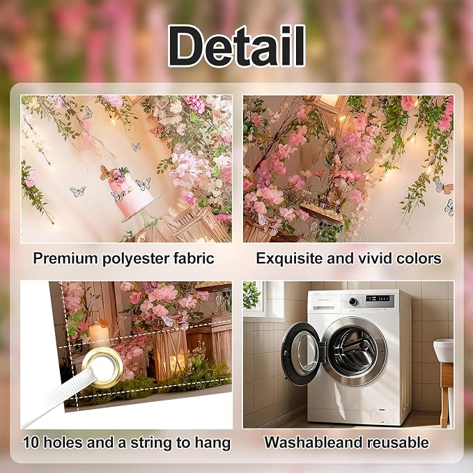 Garden Garage Door Banner Cover 7x16FT Waterproof Cherry Blossom Floral Backdrop with Butterflies –Spring Easter Wedding Decor,Baby Shower Photo Booth Background, Birthday Party & Outdoor Decoration