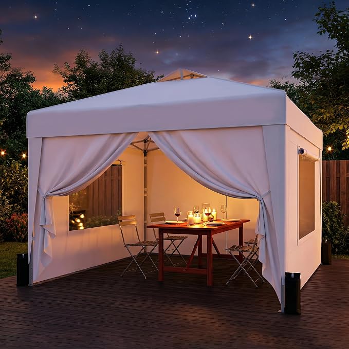 SANWAY 10x10 Pop Up Canopy Tent with Sidewalls x 4 – Easy Setup Canopy Tent, Waterproof, UV-Resistant, Portable with Carry Bag for Outdoor Events, Camping, and Backyard Parties – Silver White