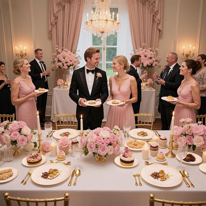 I00000 Mr and Mrs Wedding Pink Plastic Plates and Napkins Set,Bridal Shower Plates Set for 25 Guests Include 25 Dinner Platos,25 Dessert Platos,25 Cups,25 Napkins,25 Cutlery for Engagement Party Decor