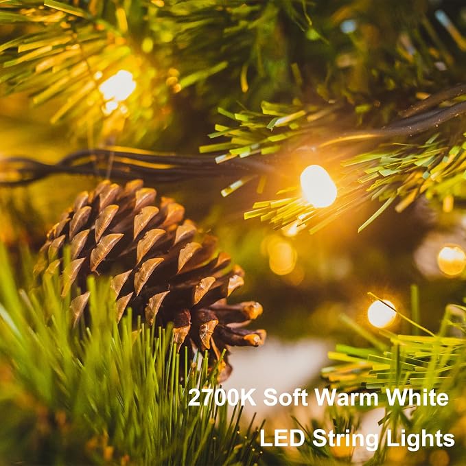 2Pack Christmas String Lights Battery 33Ft 10 LED Wreath lights for Outdoor | Green Wire,Remote,Timer, 8 Modes, Waterproof, Fairy Lights for Bedroom Garden Christmas Decor, Warm White