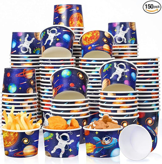 Didaey 150 Pieces Space Party Supplies Galaxy Ice Cream Paper Cups Disposable Snack Bowls Paper Dessert Soup Bowls for Hot or Cold Food, Kids Solar System Theme Party Baby Shower Decoration, 8 oz