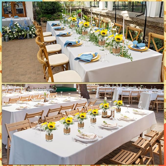 85 Pcs/ 12 Set Sunflower Mason Jar Table Centerpiece Mason Jar Vases Faux Floral with Rope Boho Rustic Flower Table Decoration for Reception Engagement Party Bridal Shower Wedding