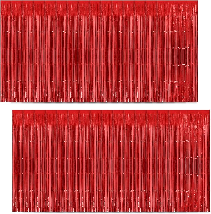 30 Pack Red Foil Fringe Curtain Backdrop, 3.3x8.2 Feet Metallic Tinsel Streamer Curtains Photo Booth Props for Wedding/Anniversary/Bridal Shower/Christmas/New Year/Valentine's Day Party Decorations