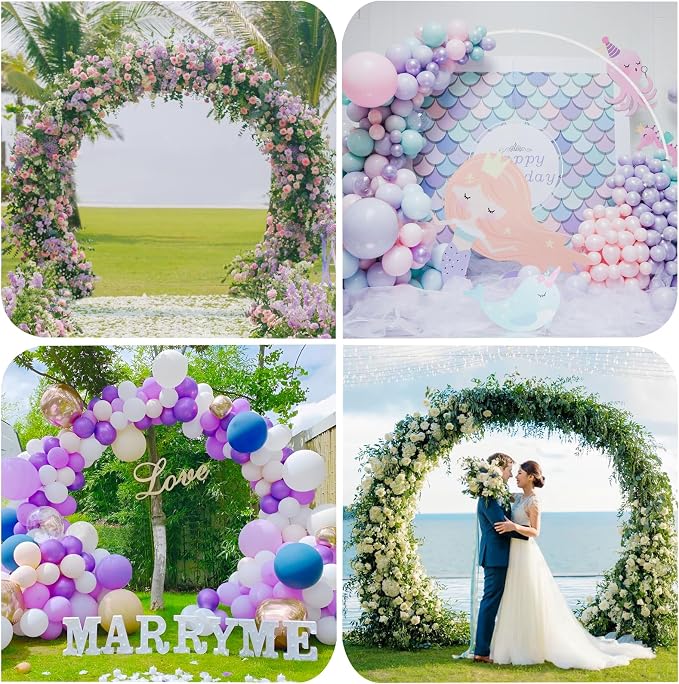 Putros Round Backdrop Stand 8ft, Circle Balloon Arch Frame, Metal Round Arch, White Circle Backdrop Stand for Wedding, Birthday Party, Anniversary, Bridal Ceremony, Graduation Decoration