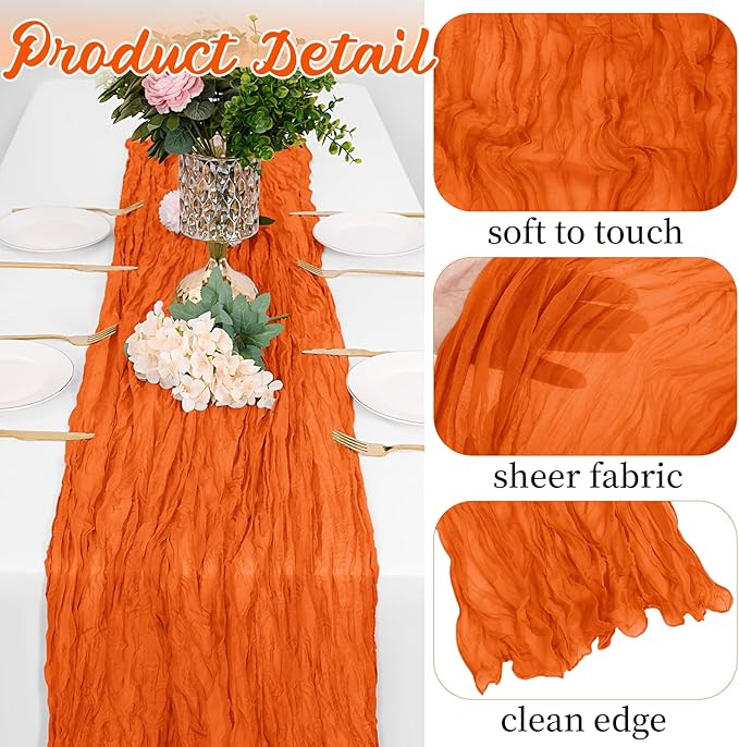 8 Pack Orange Cheesecloth Table Runners 20x120 Inch Gauze Table Runner 10FT Easter Cheese Cloth Table Runner Rustic Sheer Runner for Wedding Baby Shower Birthday Party Table Decor