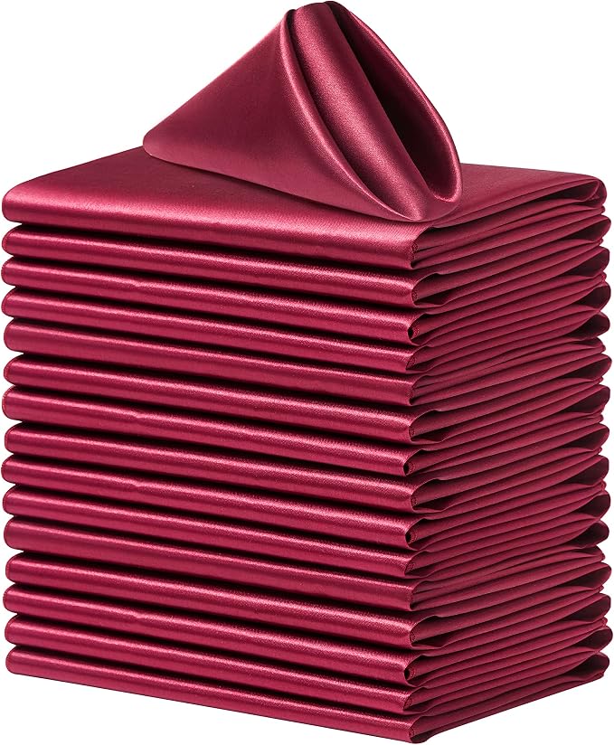50 Pack Square Satin Dinner Napkins, 20x20 Inches Silky Soft Smooth Table Cloth Napkins for Restaurant Weddings Banquet Party Decoration, Burgundy