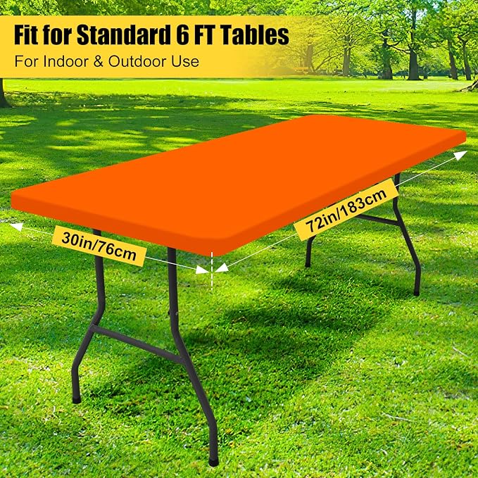 Smiry 6 Pack Rectangle Picnic Table Cloth, Waterproof Elastic Fitted Tablecloths, Washable Polyester Rectangular Patio Table Cover for Camping, Indoor and Outdoor (Orange, 30"x72")