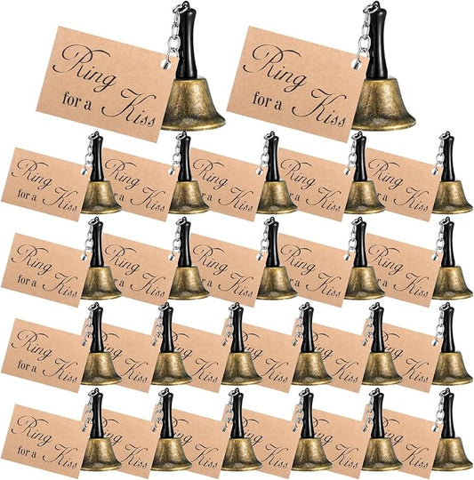 Lounsweer 24 Set Wedding Bells Bulk Ring for a Kiss with Tags Kissing Bells for Wedding Reception Decorations Goodies Bags Party Supplies